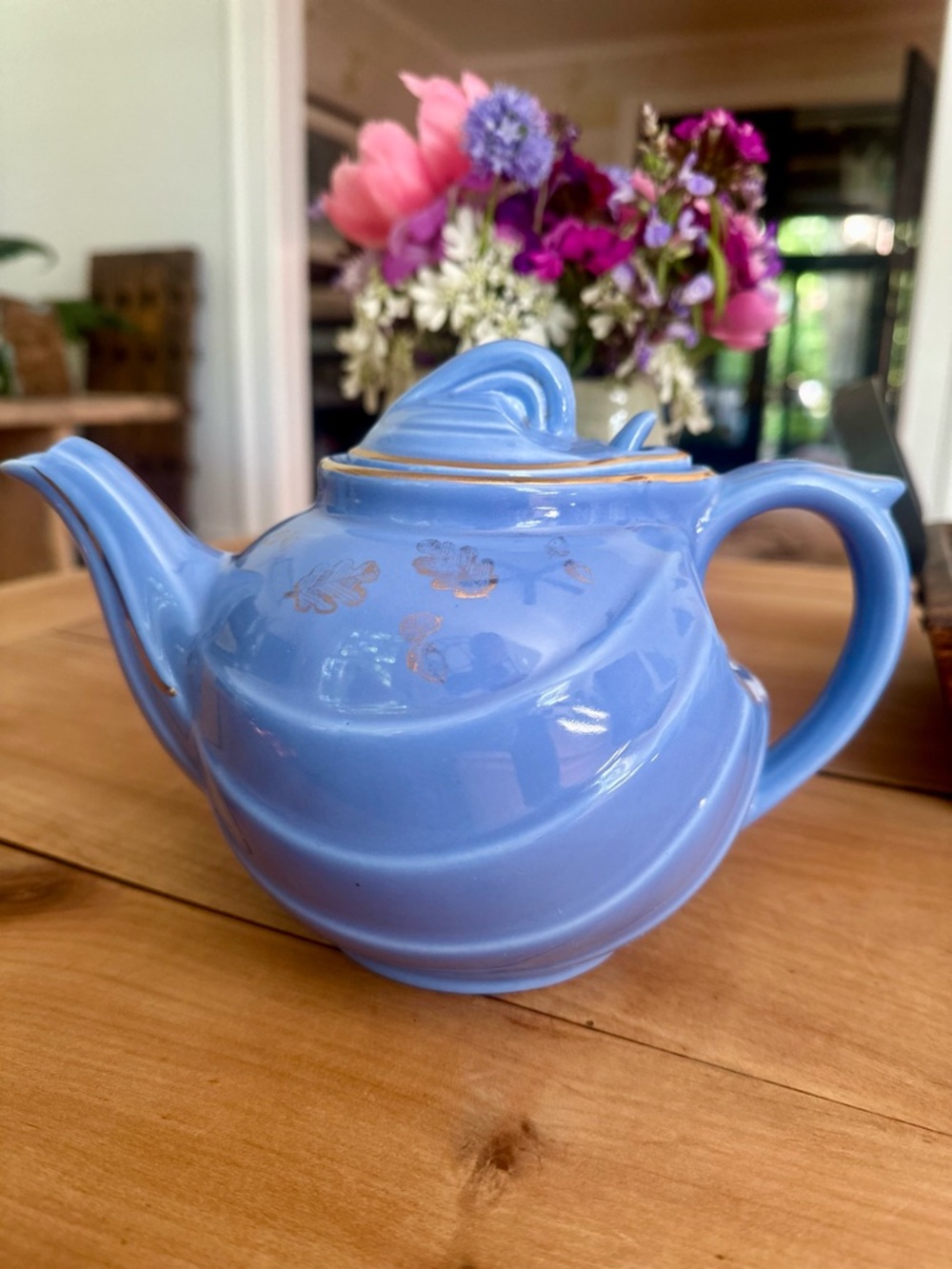 HALL Blue Porcelain Teapot with Gold Accents